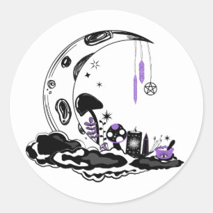 Sticker Rond Jardin de Lune Cristal de Champignon Magique Anniv