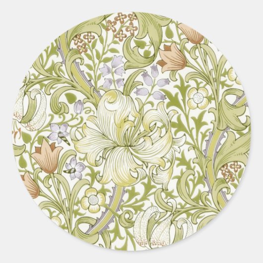 Sticker Rond Jardin de lys doré de William Morris Fleur Classiq (Devant)