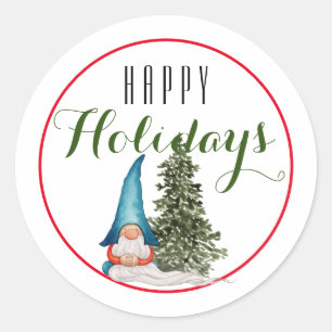 Sticker Rond Jardin de Noël Gnome Joyeux Vacances / Blanc