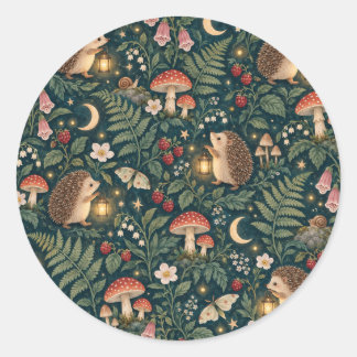 Sticker Rond Jardin de nuit au hérisson lanterne