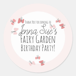 Sticker Rond Jardin de papillons Anniversaire Rose   