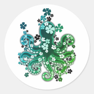 Sticker Rond . Jardin de pieuvres.