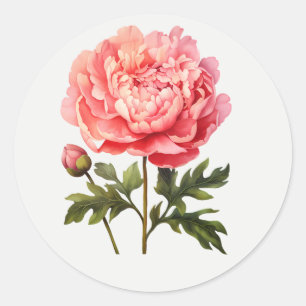 Sticker Rond Jardin de pivoine rose art floral