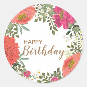 Sticker Rond Jardin d'été Joie Florale Joyeux Anniversaire