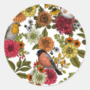 Sticker Rond Jardin d'oiseaux et de fleurs 1