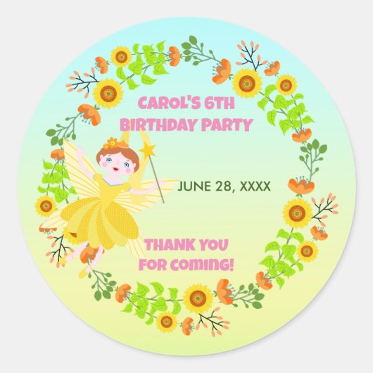 Sticker Rond Jardin Fée avec amis animaux de compagnie Fête d'a (Devant)