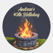 Sticker Rond Jardin Fire Pit Bonfire Cookout, Anniversaire BBQ (Devant)