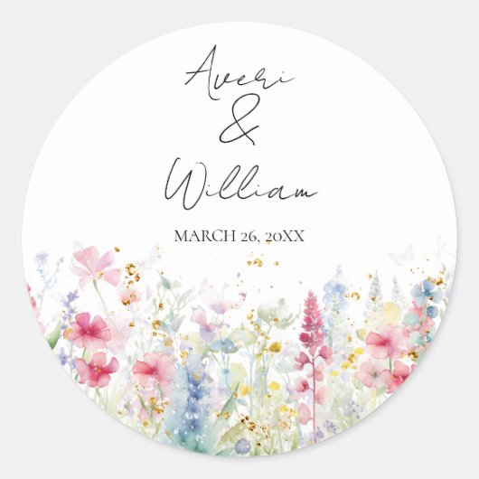Sticker Rond Jardin Fleur Aquarelle Moderne Boho Mariage (Devant)