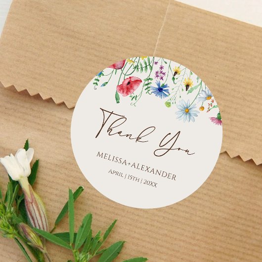 Sticker Rond Jardin fleur sauvage Floraux Mariage Beige
