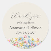 Sticker Rond Jardin Floral Fiançailles Favoriser Merci (Devant)