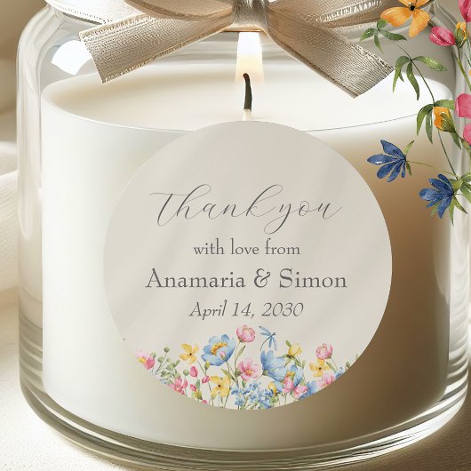 Sticker Rond Jardin Floral Fiançailles Favoriser Merci