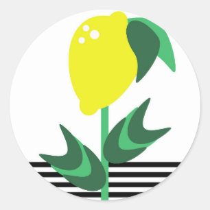 Sticker Rond Jardin Fruitier Plant De Citron Rayures  