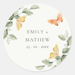 Sticker Rond Jardin Jaune mignon Papillons Mariage