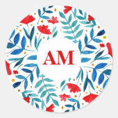 Sticker Rond Jardin magique - rouge et turquoise (Devant)