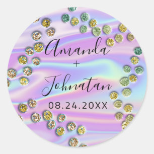 Sticker Rond Jardin Points Abstraits Nom Date Noir Holographiqu