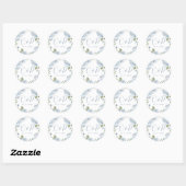 Sticker Rond Jardin romantique bleu poussiéreux mariage monogra (Feuille)