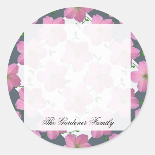 Sticker Rond Jardin romantique Fleur de géranium rose sur n'imp (Devant)