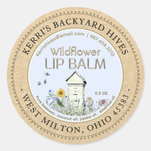Sticker Rond Jardin ruches Beeswax Lip Balm Kraft Flower Étique
