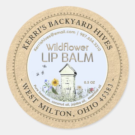 Sticker Rond Jardin ruches Beeswax Lip Balm Kraft Hive Fleurs (Devant)