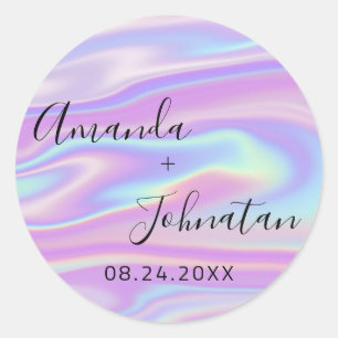 Sticker Rond Jardin Simplement Nom Date Holographique Noir