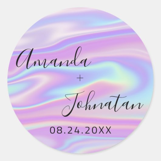 Sticker Rond Jardin Simplement Nom Date Holographique Noir (Devant)