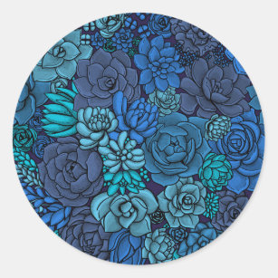 Sticker Rond Jardin succulent en bleu