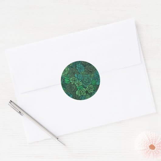 Sticker Rond Jardin succulent en vert (Enveloppe)