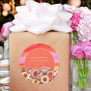 Sticker Rond Jardin Sunrise rose Orange moderne Mariage Floral