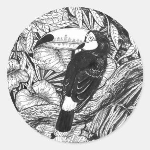 Sticker Rond Jardin tropical toucan