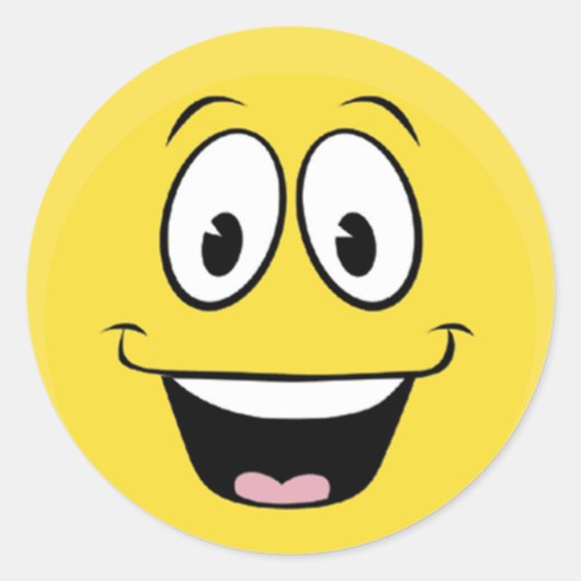 Sticker Rond Jaune brillant et joyeux visage souriant (Devant)