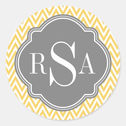 Sticker Rond Jaune Chevron Gris Monogramme Lettres initiales (Devant)