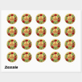Sticker Rond JAUNE CHRISTMAS FROID personnalisé Wreath Rouge Ve (Feuille)