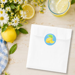 Sticker Rond Jaune citron enjoué et agrumes bleus