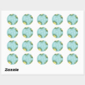 Sticker Rond Jaune clair Aqua Rose Turquoise Mariage Floral (Feuille)