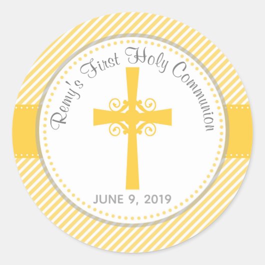 Sticker Rond Jaune d'autocollant de Merci de baptême/d'abord de (Devant)