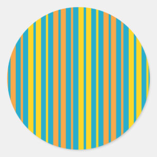 Sticker Rond Jaune et bandes verticales orange bleu