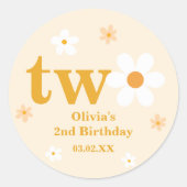 Sticker Rond Jaune et Blancs Daisy 2e Fille d'anniversaire (Devant)
