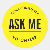 Sticker Rond Jaune et noir me demander collant volontaire (Devant)