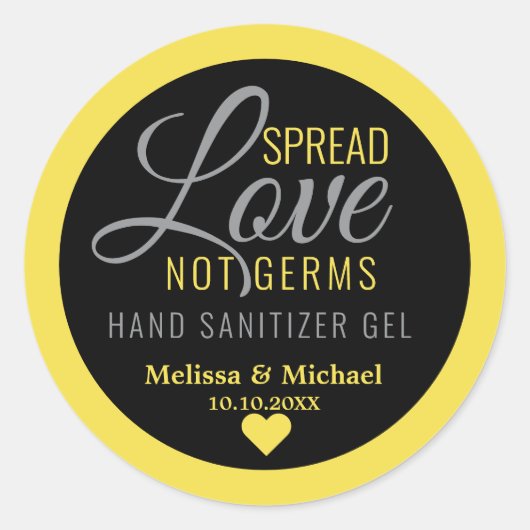 Sticker Rond Jaune Étalage d'amour à la main Sanitizer Mariage  (Devant)