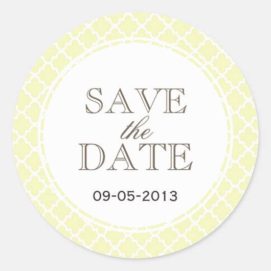 Sticker Rond Jaune gris carrelage marocain SAVE THE DATE mariag (Devant)