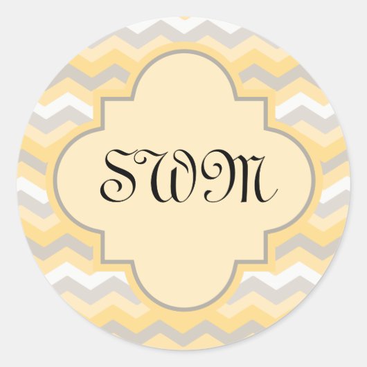 Sticker Rond Jaune/Gris Chevron Zigzag (Devant)