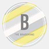 Sticker Rond Jaune gris rayures Mod monogramme Nouvel An vacanc (Devant)