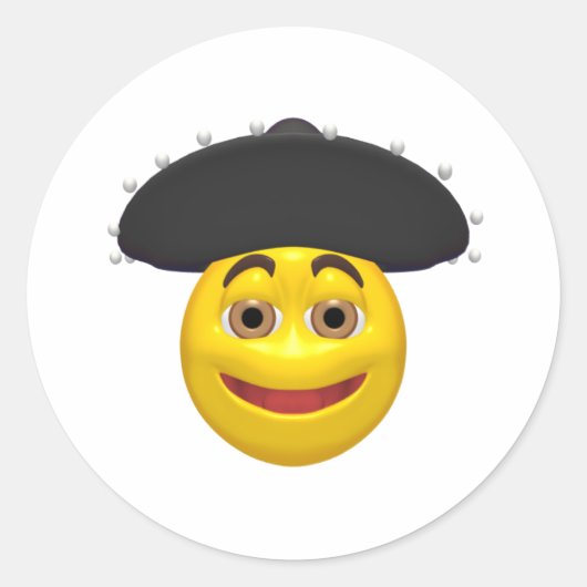 Sticker Rond Jaune joyeux portant un casquette mexicain (Devant)