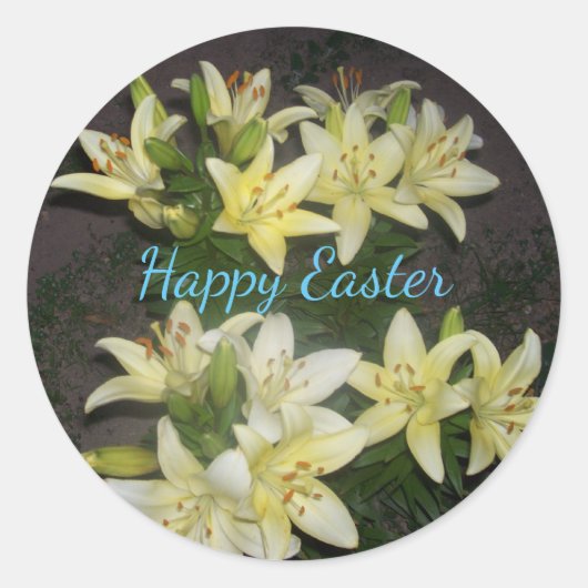 Sticker Rond Jaune Lily Floral Cluster Joyeux Pâques (Devant)
