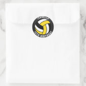 Sticker Rond Jaune, Noir et Blanc Volley-ball Anniversaire (Sac)