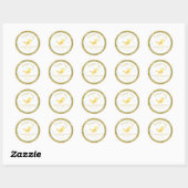 Sticker Rond *~* Jaune Oiseaux Nuages Ciel Baby shower Merci (Feuille)