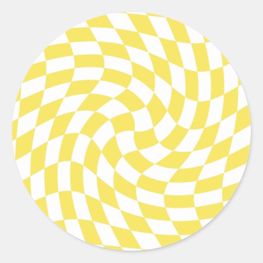 Sticker Rond Jaune rétro Chèques déformés À damiers (Devant)