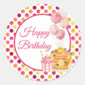Sticker Rond Jaune rose Jaune Joyeux point d'anniversaire Polka (Devant)