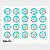 Sticker Rond Jaune Turquoise et Blancs (Feuille)