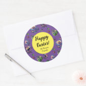 Sticker Rond Jaune violet Joyeux cours de fleurs de printemps d (Enveloppe)